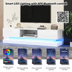 Modern High Gloss TV Stand with RGB LED Lights – White Entertainment Unit