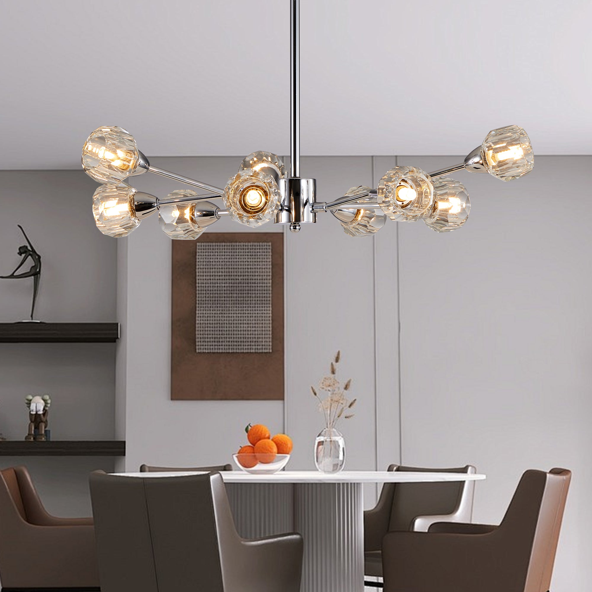 Modern Crystal Chandelier – 9-Light Chrome Ceiling Fixture