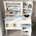 Modern Vanity Desk with Mirror & LED Lights – White Makeup Table