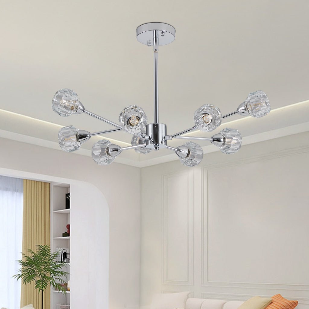 Modern Crystal Chandelier – 9-Light Chrome Ceiling Fixture
