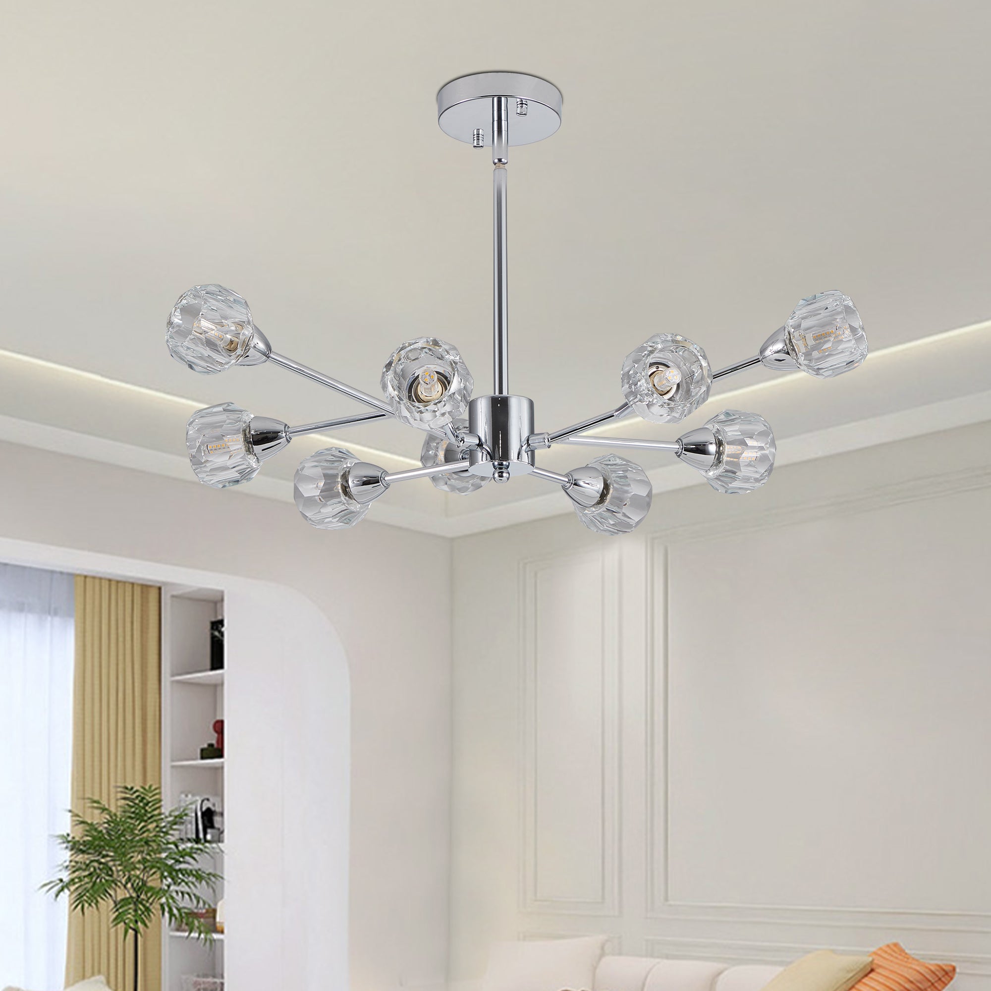 Modern Crystal Chandelier – 9-Light Chrome Ceiling Fixture
