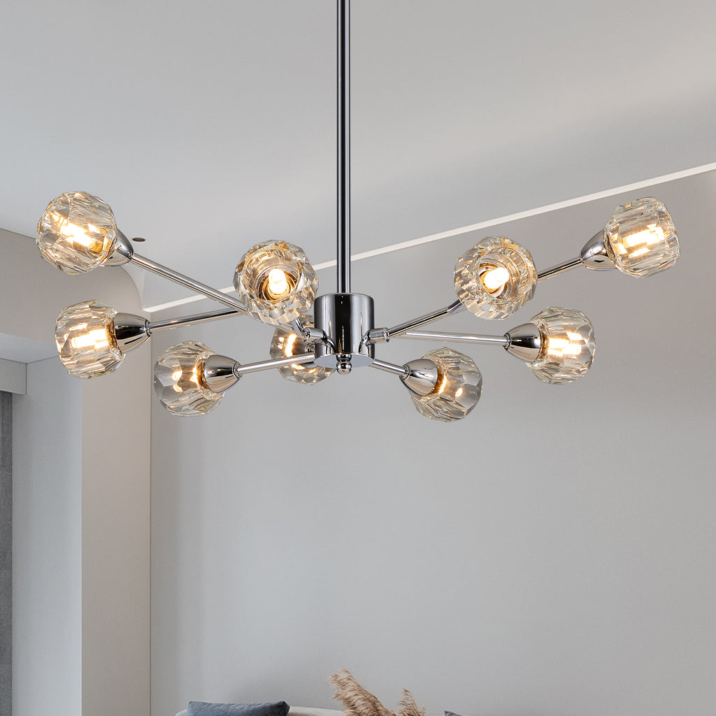 Modern Crystal Chandelier – 9-Light Chrome Ceiling Fixture