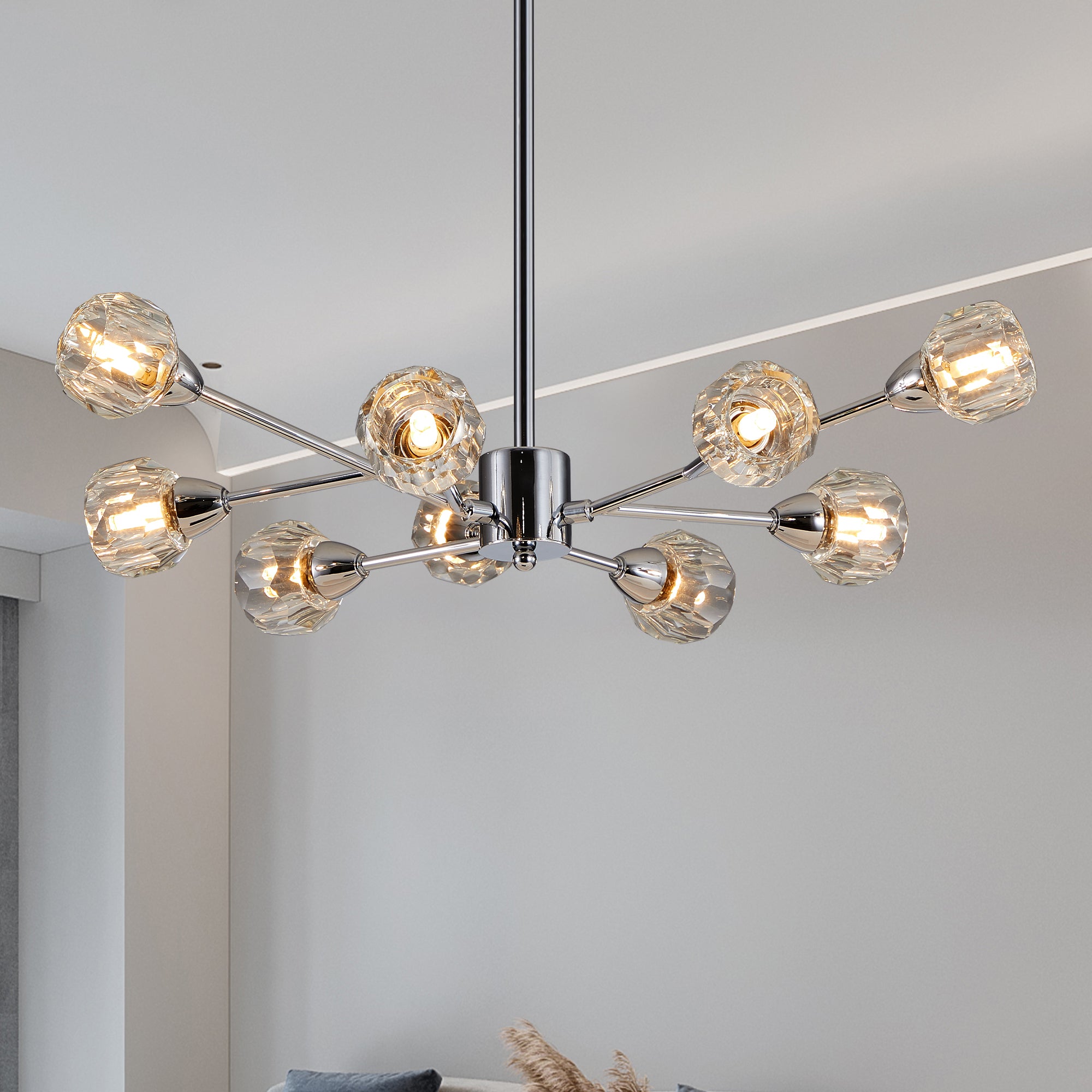 Modern Crystal Chandelier – 9-Light Chrome Ceiling Fixture