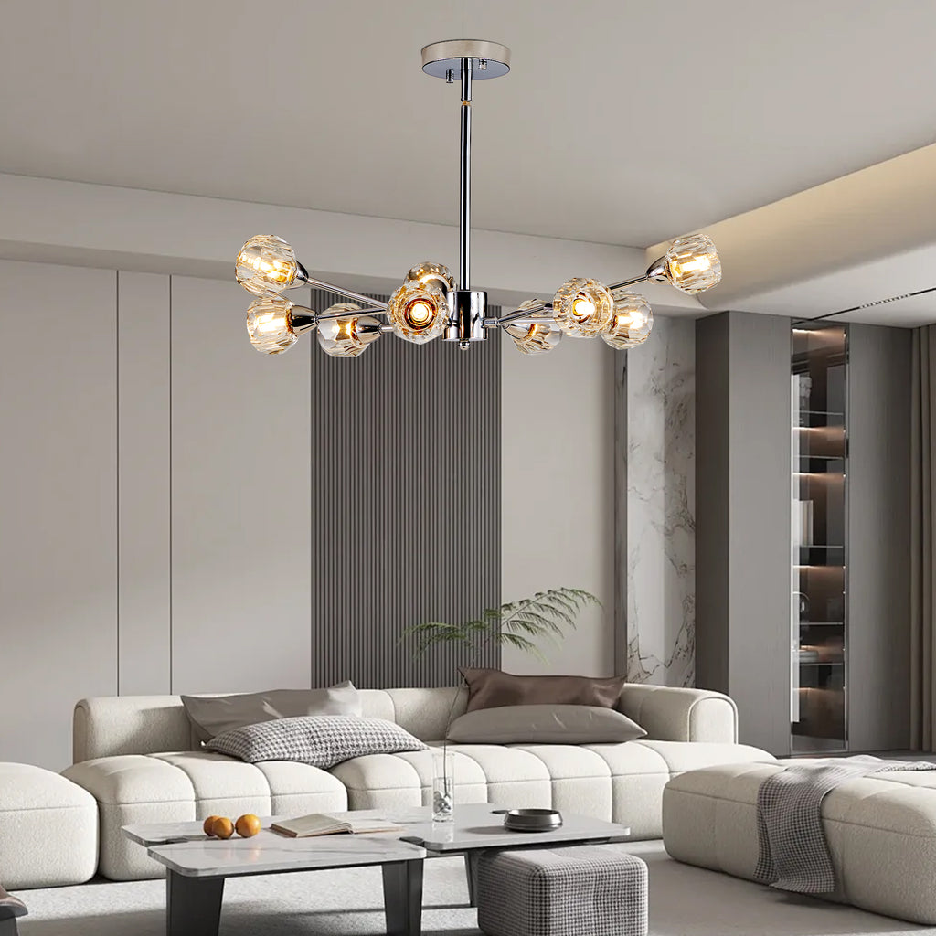 Modern Crystal Chandelier – 9-Light Chrome Ceiling Fixture