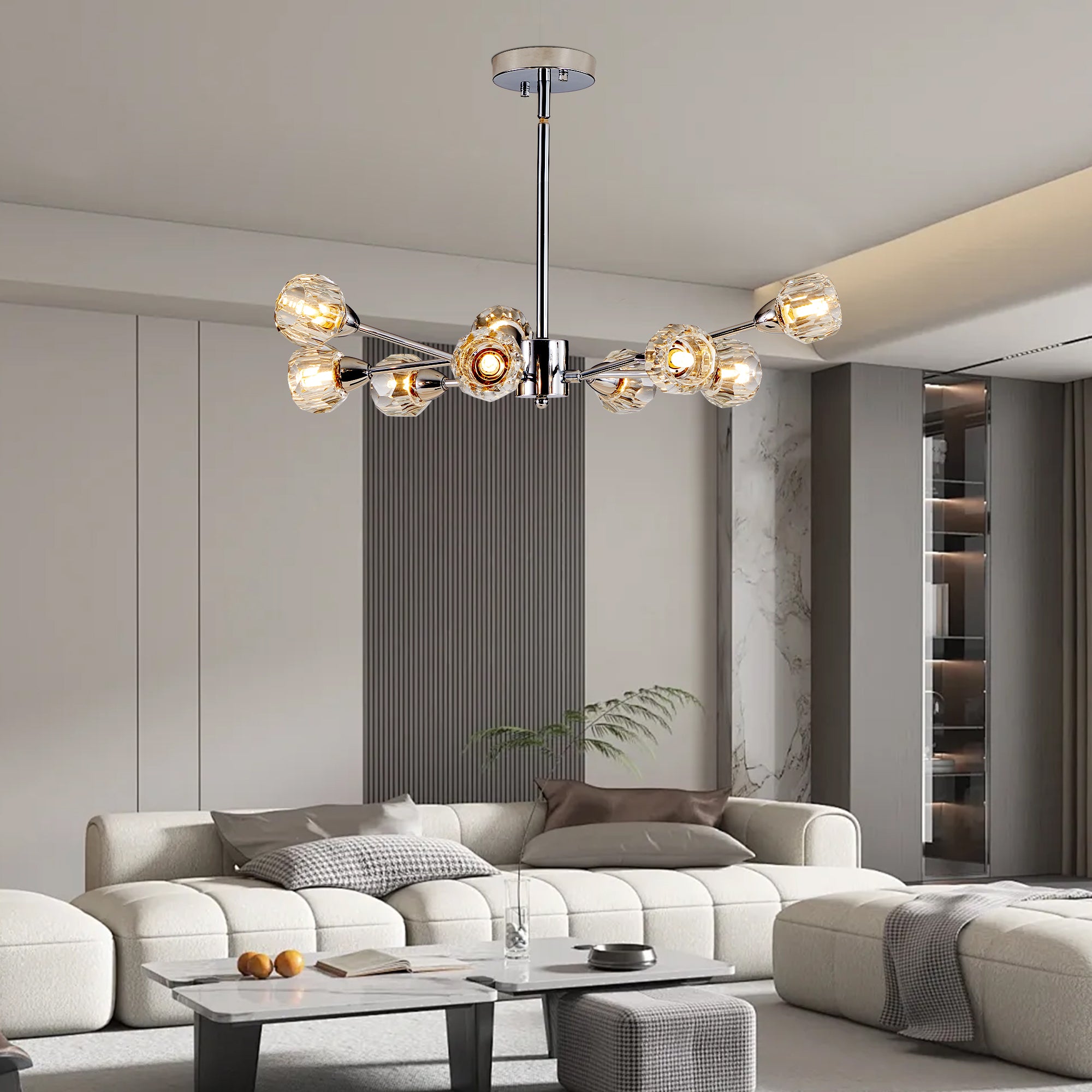 Modern Crystal Chandelier – 9-Light Chrome Ceiling Fixture