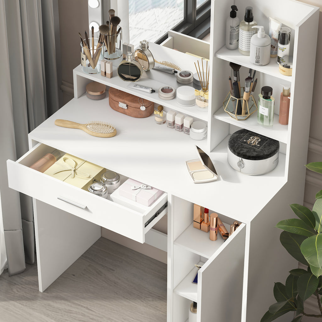 Modern Vanity Desk with Mirror & LED Lights – White Makeup Table