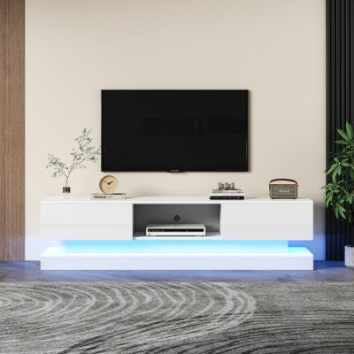 Modern High Gloss TV Stand with RGB LED Lights – White Entertainment Unit