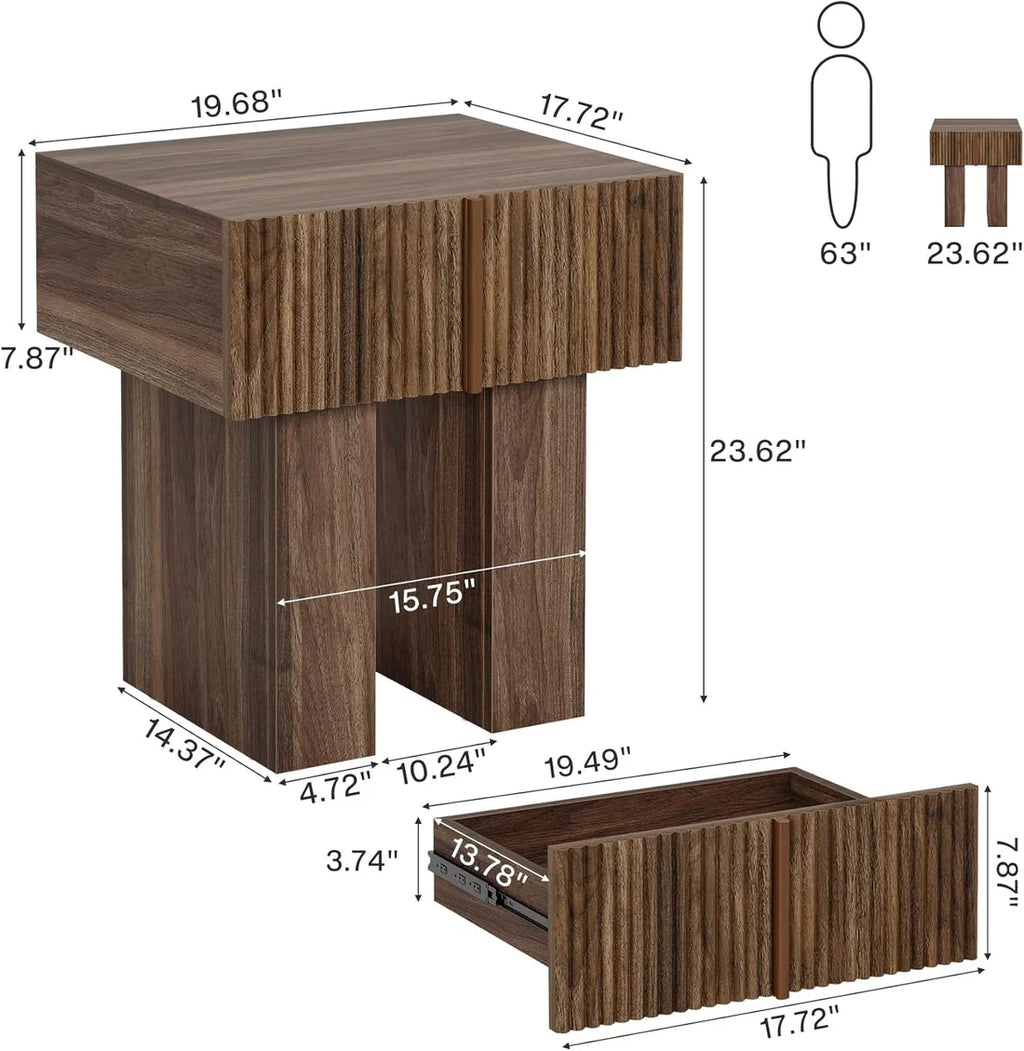 Wooden Bedside Table with Drawer & Open Storage