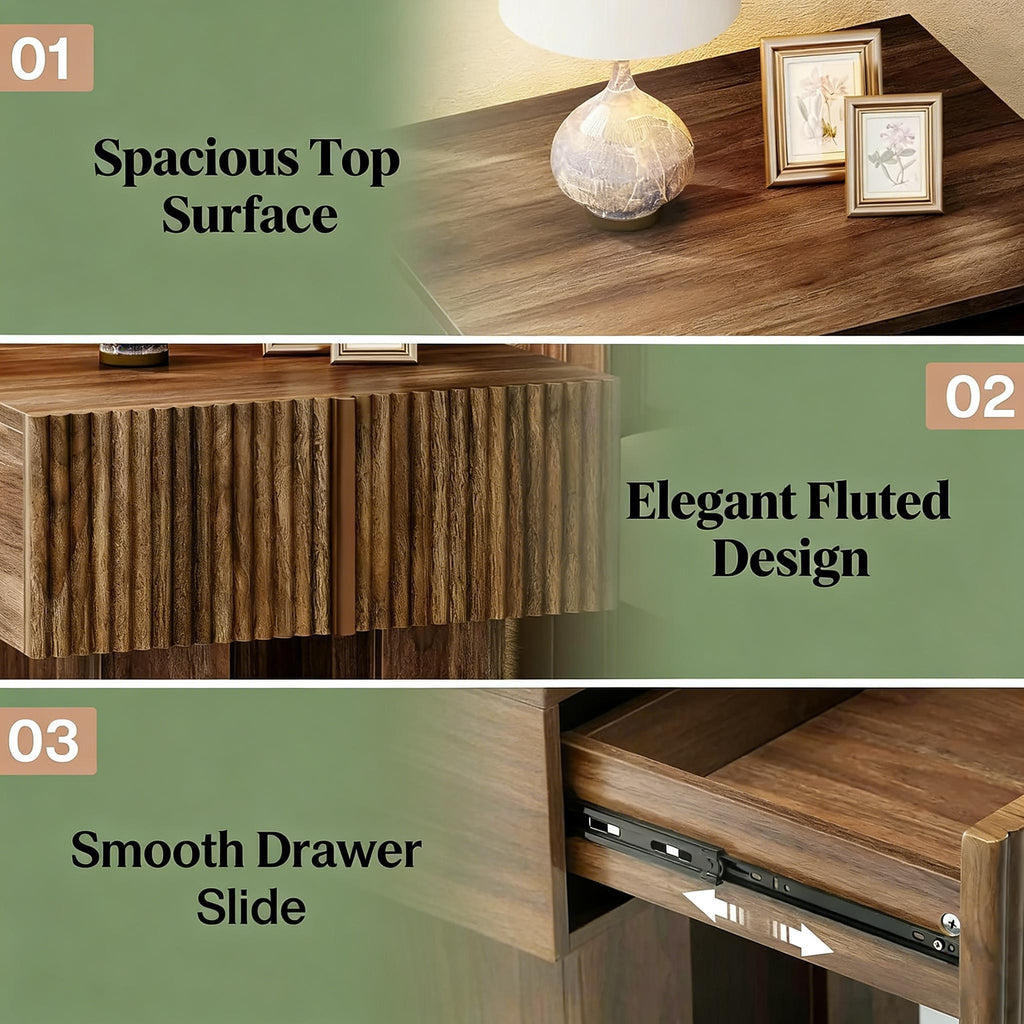 Wooden Bedside Table with Drawer & Open Storage