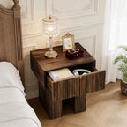 Wooden Bedside Table with Drawer & Open Storage