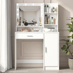 Modern Vanity Desk with Mirror & LED Lights – White Makeup Table