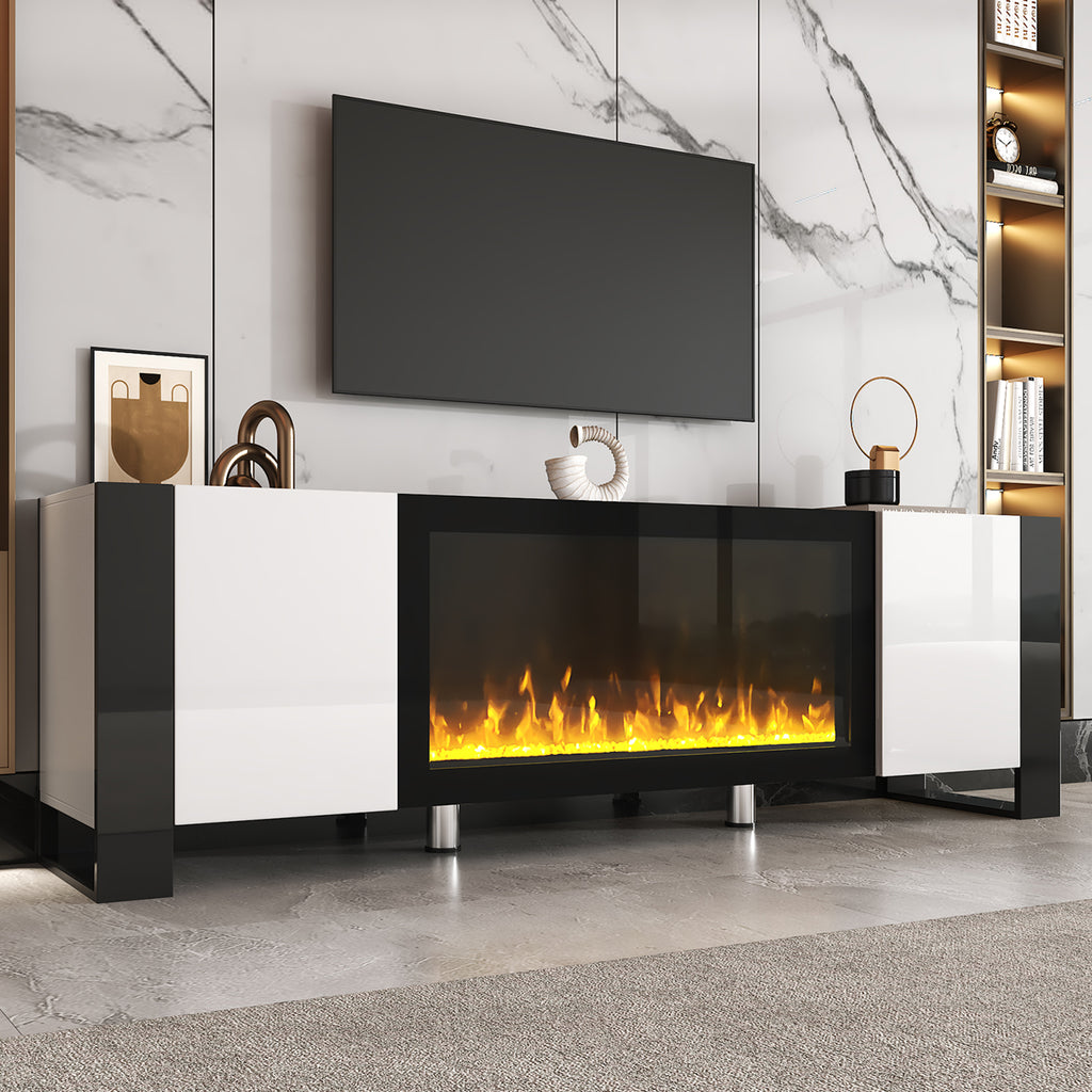 Luxury Fireplace TV Stand with Cabinets for TVs Up to 78” – White