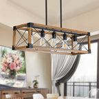 Walnut Rectangle Pendant Light — 5-Light Chandelier