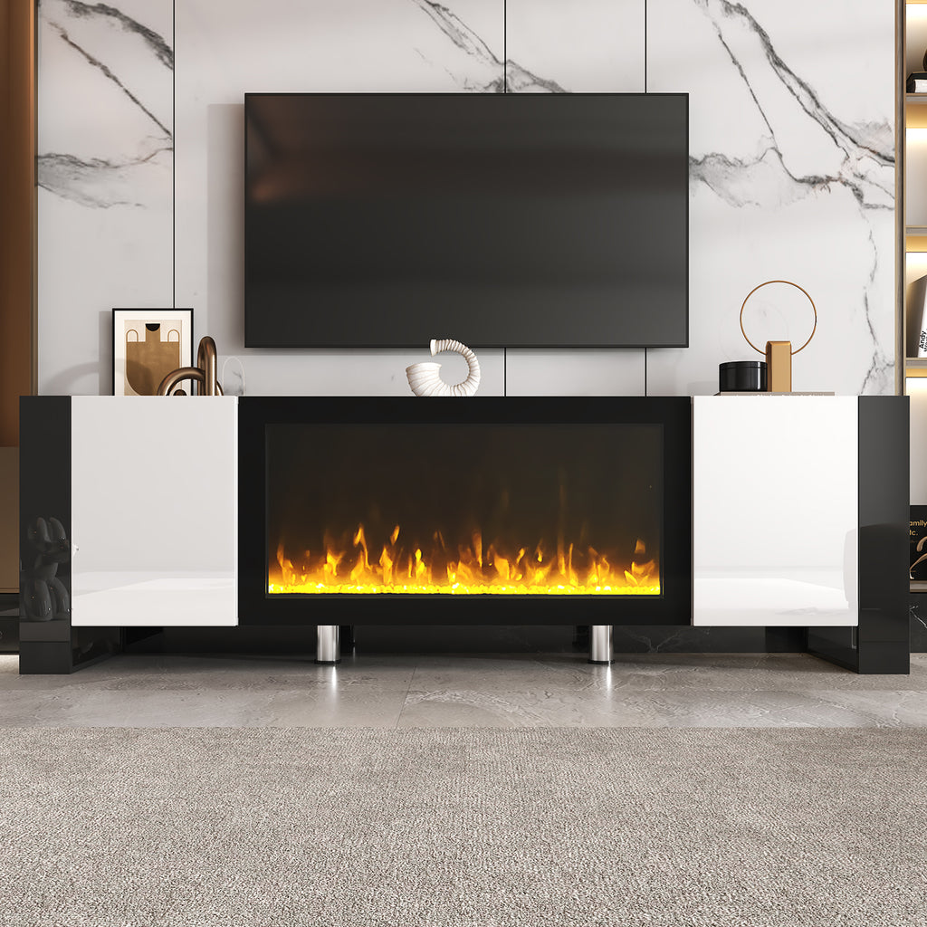 Luxury Fireplace TV Stand with Cabinets for TVs Up to 78” – White