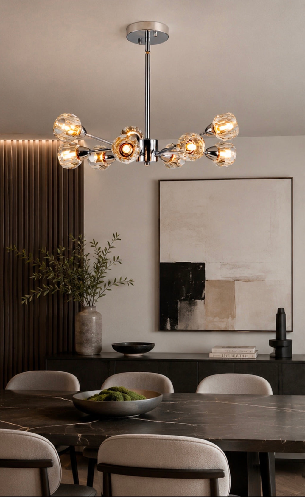 Modern Crystal Chandelier – 9-Light Chrome Ceiling Fixture