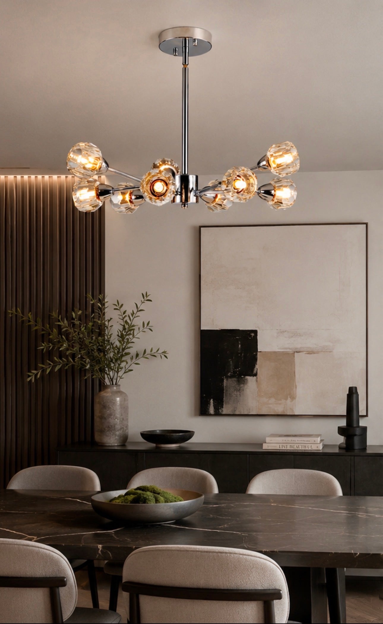 Modern Crystal Chandelier – 9-Light Chrome Ceiling Fixture