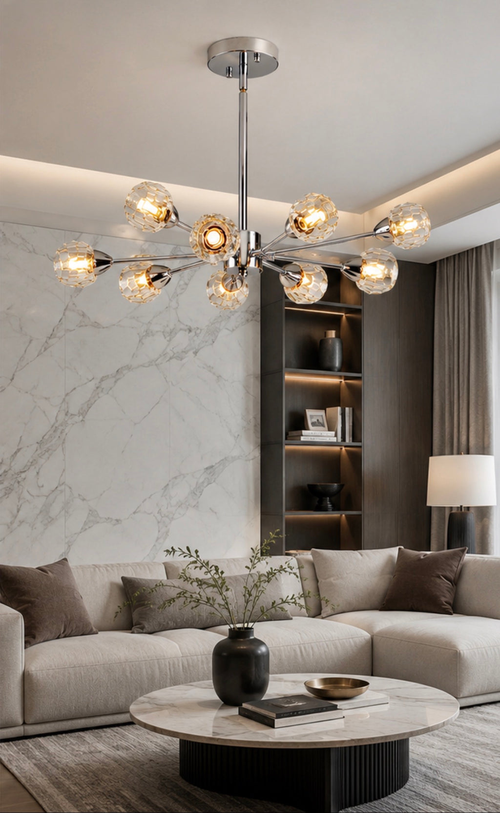 Modern Crystal Chandelier – 9-Light Chrome Ceiling Fixture