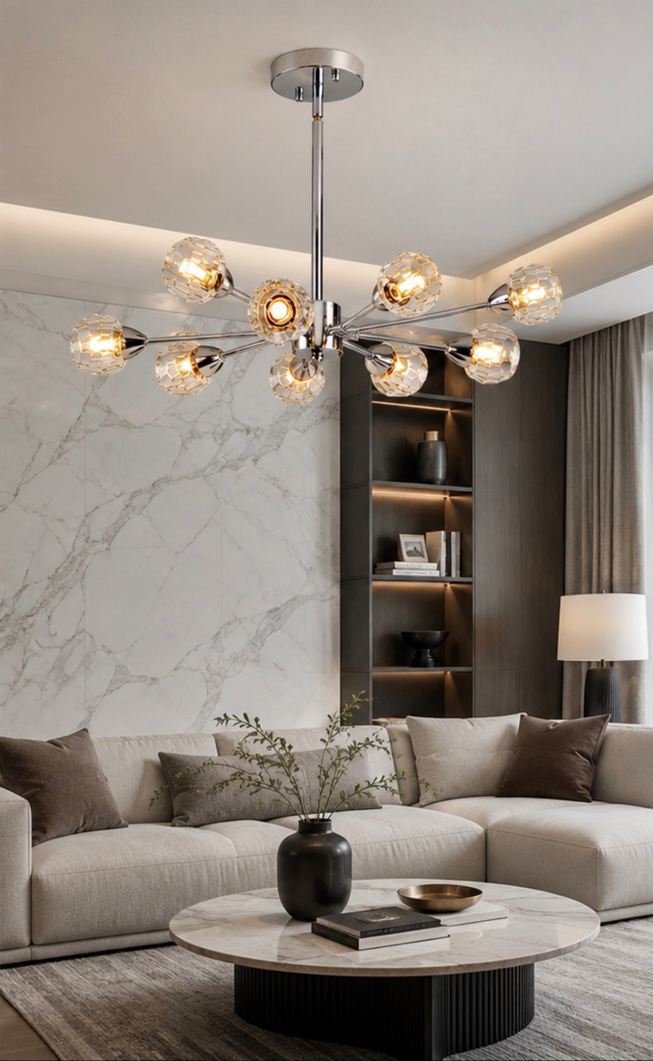 Modern Crystal Chandelier – 9-Light Chrome Ceiling Fixture