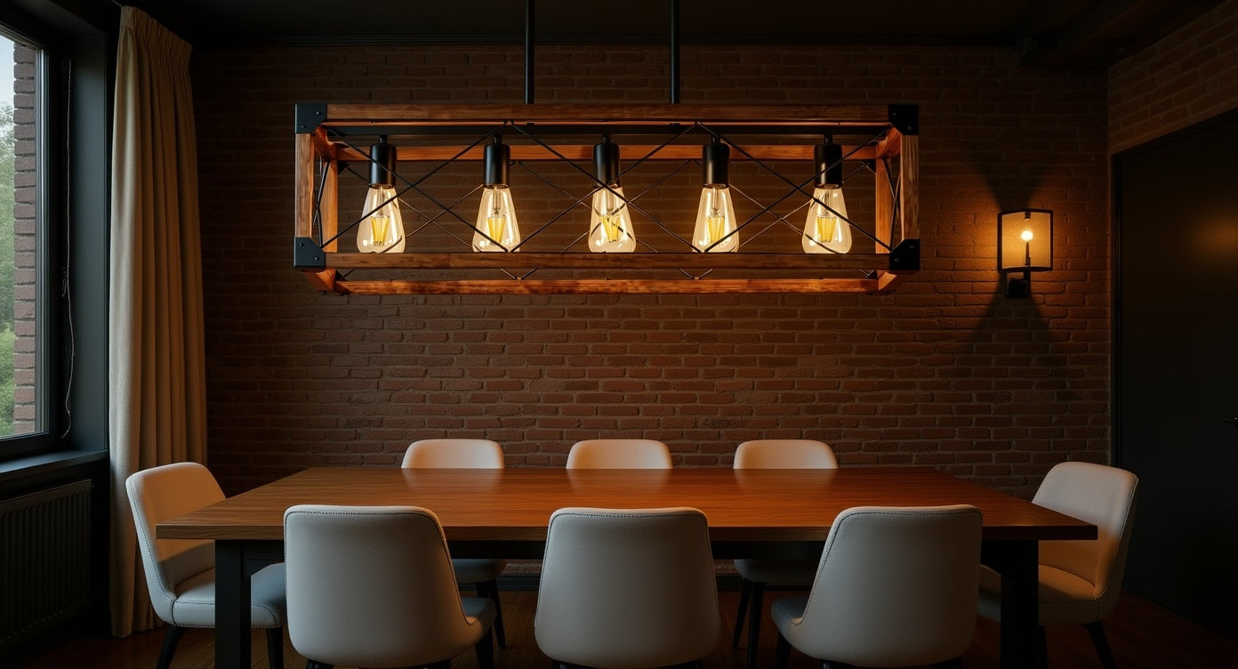 Walnut Rectangle Pendant Light — 5-Light Chandelier
