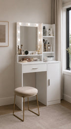 Modern Vanity Desk with Mirror & LED Lights – White Makeup Table