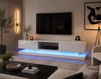 Modern High Gloss TV Stand with RGB LED Lights – White Entertainment Unit