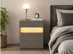 Modern LED Nightstand with 3 Drawers – Grey & Gold Bedside Table