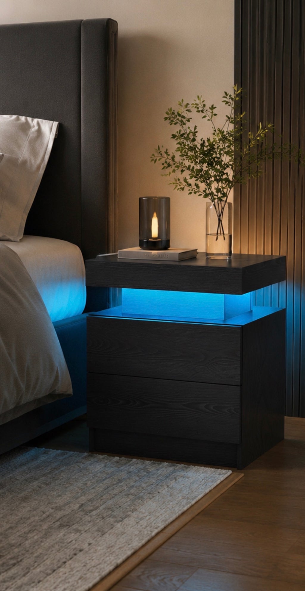 Modern Nightstand LED Bedside Table