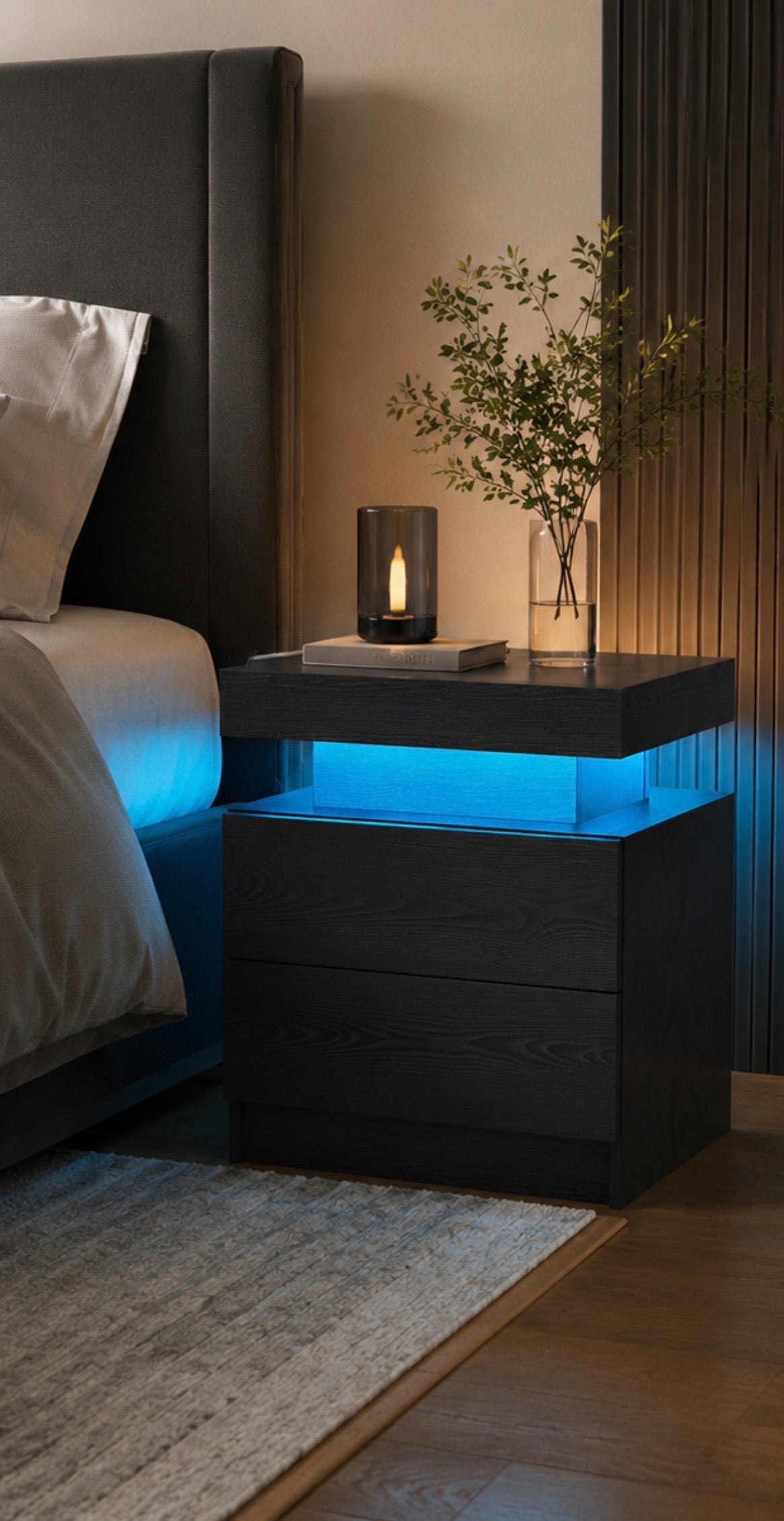 Modern Nightstand LED Bedside Table