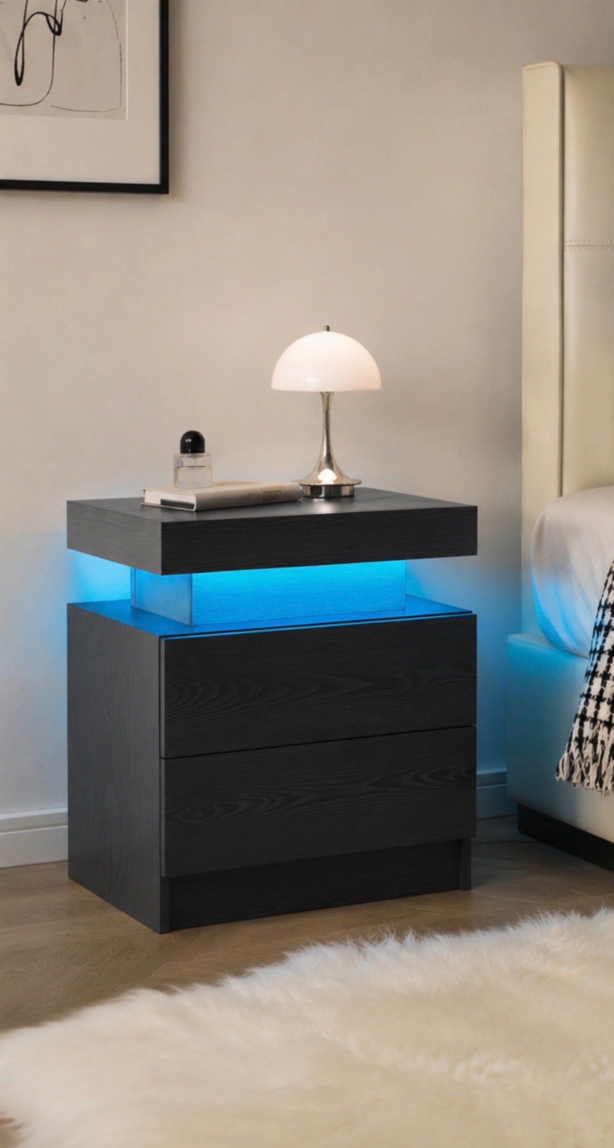 Modern Nightstand LED Bedside Table