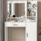 Modern Vanity Desk with Mirror & LED Lights – White Makeup Table