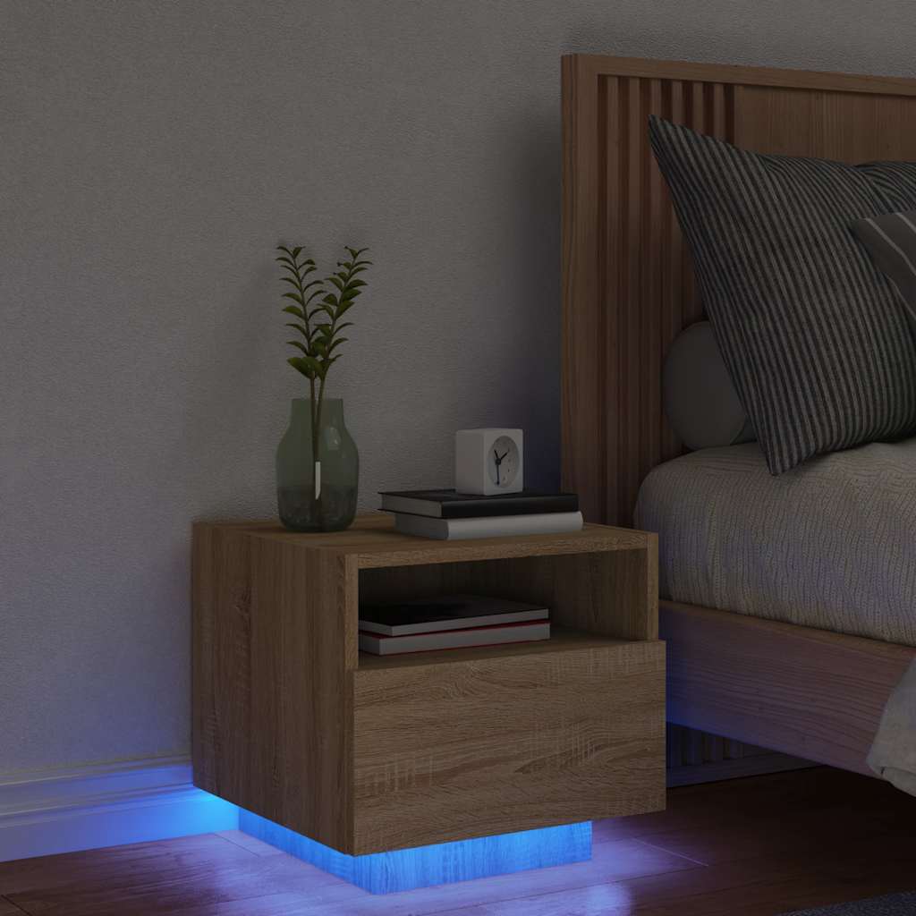 Modern LED Bedside Table with Storage – 40cm Nightstand