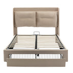 Premium Double Bed with LED Lights & Storage – Beige Velvet Finish