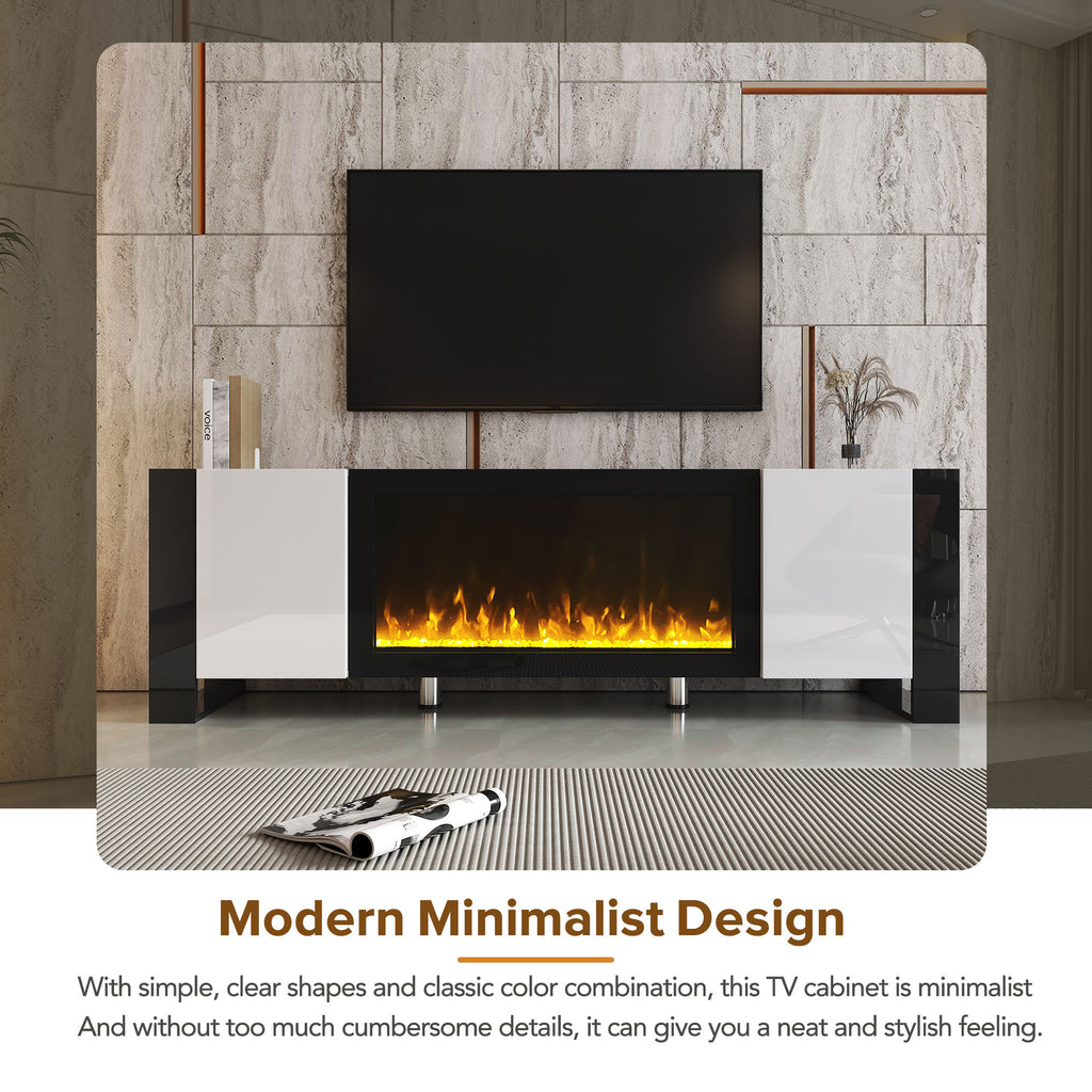 Luxury Fireplace TV Stand with Cabinets for TVs Up to 78” – White