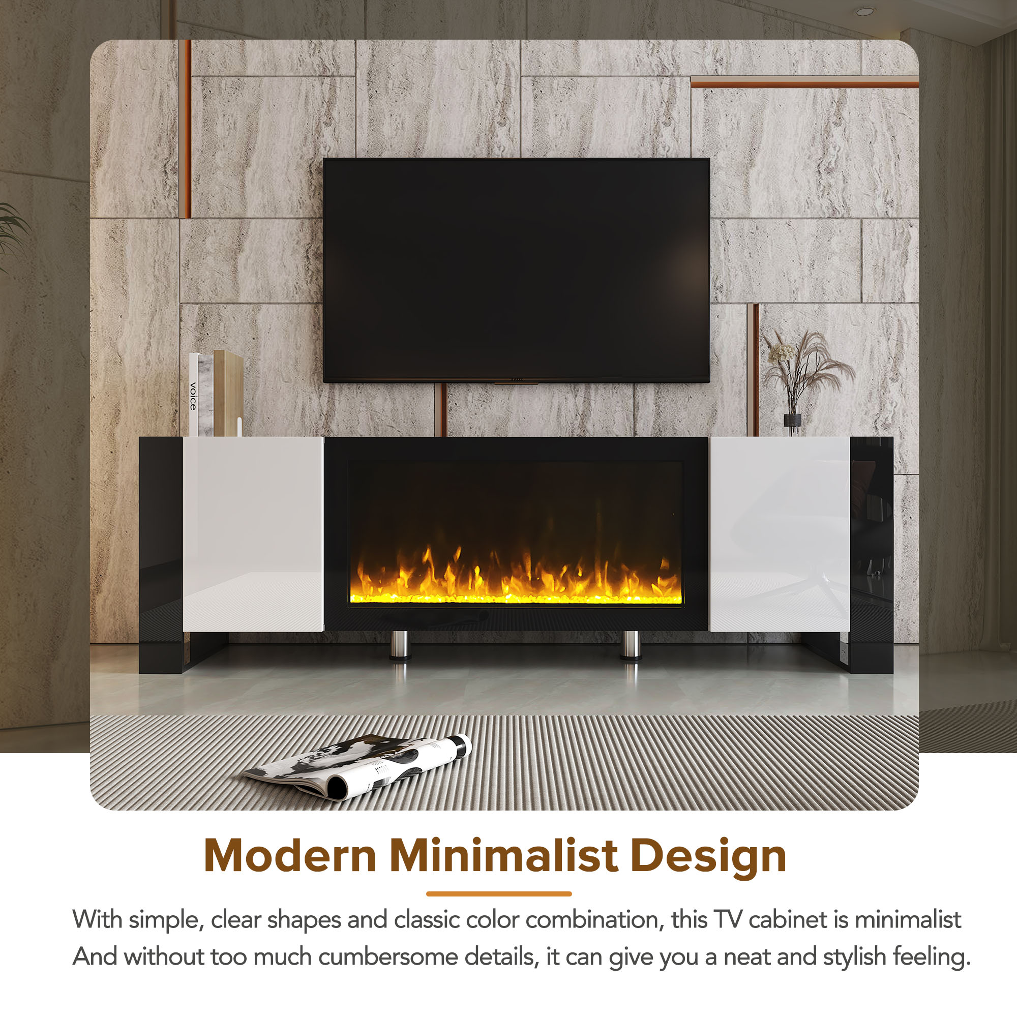 Luxury Fireplace TV Stand with Cabinets for TVs Up to 78” – White