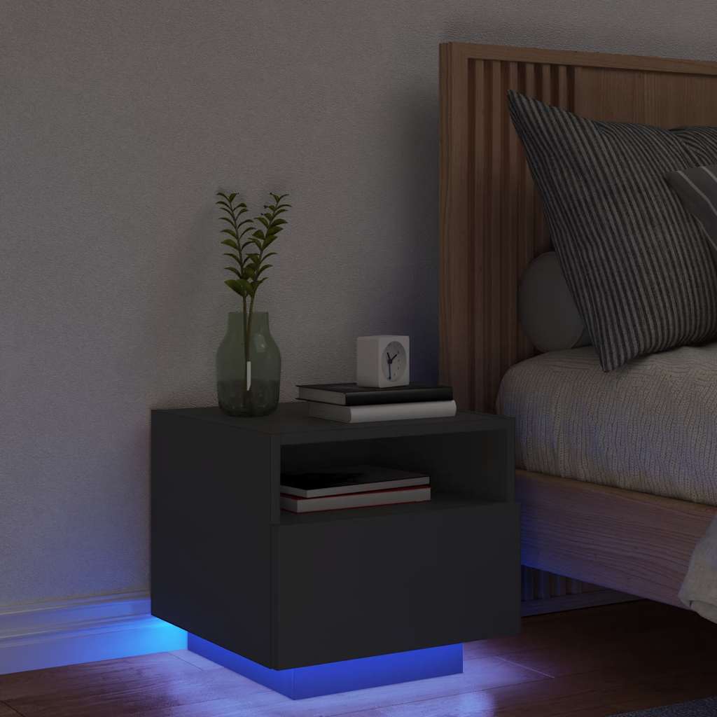 Modern LED Bedside Table with Storage – 40cm Nightstand
