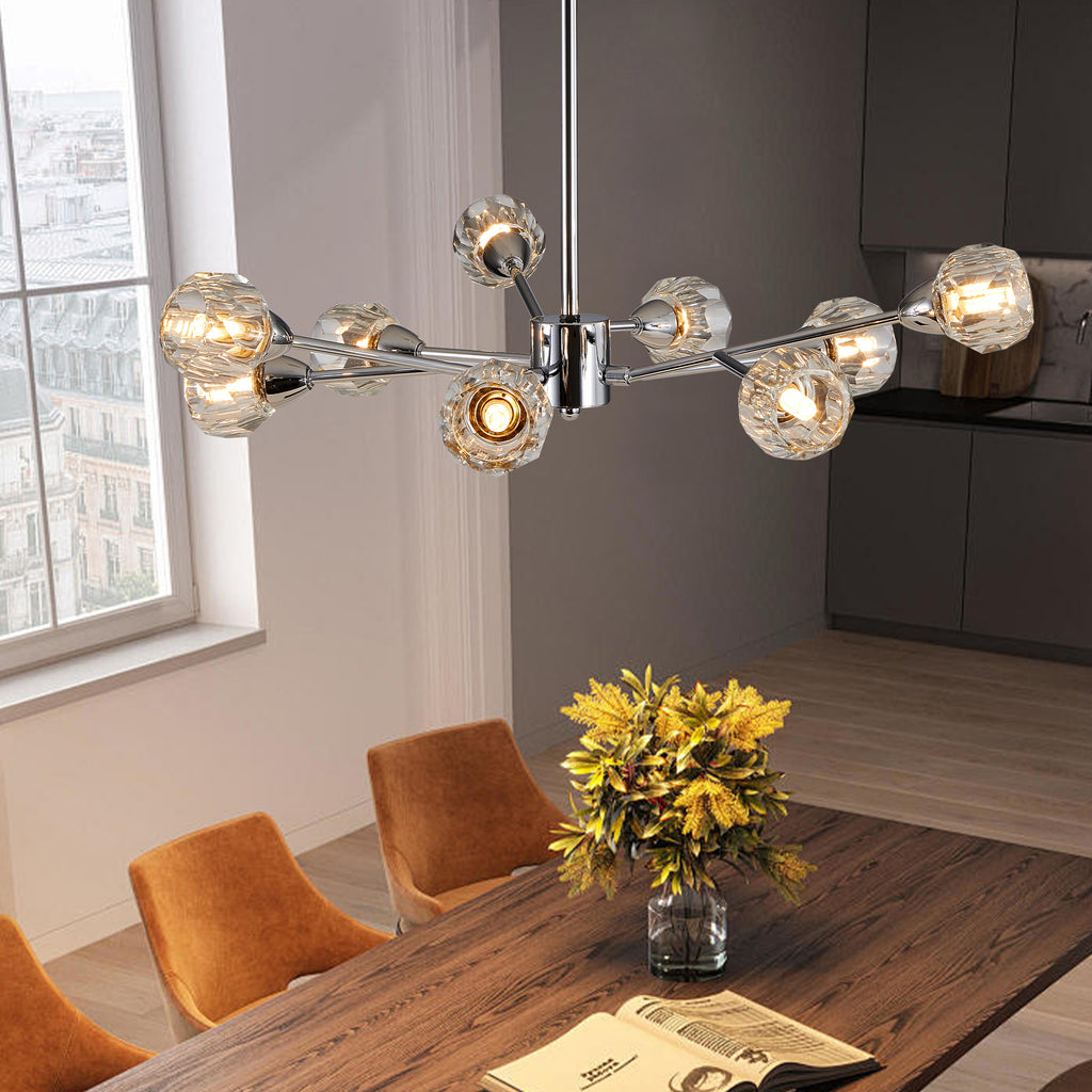 Modern Crystal Chandelier – 9-Light Chrome Ceiling Fixture