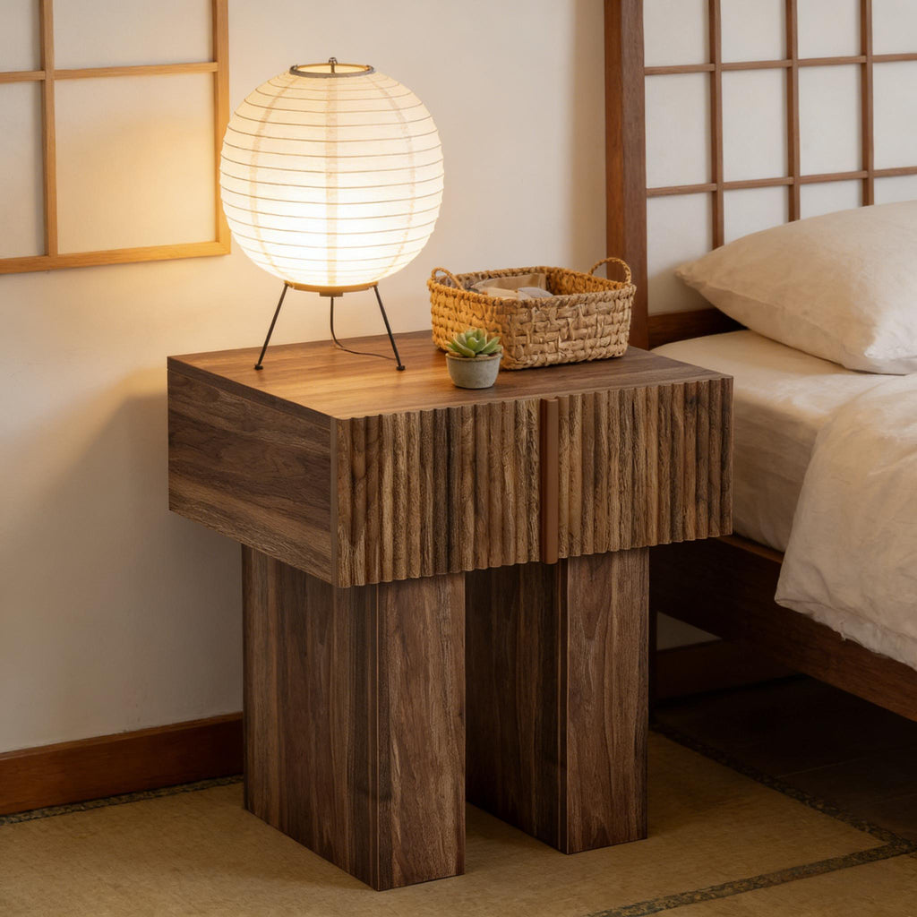 Wooden Bedside Table with Drawer & Open Storage