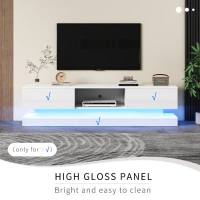 Modern High Gloss TV Stand with RGB LED Lights – White Entertainment Unit