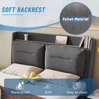 Modern Hydraulic Storage Bed with LED Lighting – Dark Grey Velvet Double Bed