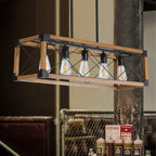 Walnut Rectangle Pendant Light — 5-Light Chandelier